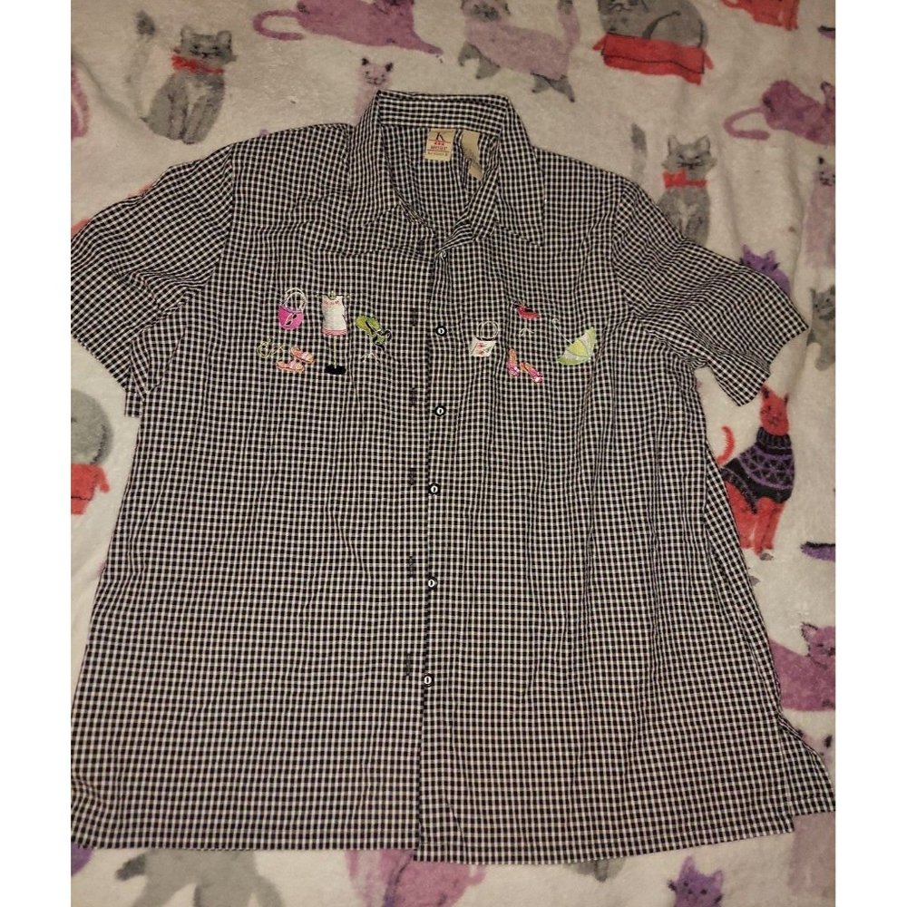 Vintage Fashion Themed Gingham Button Down